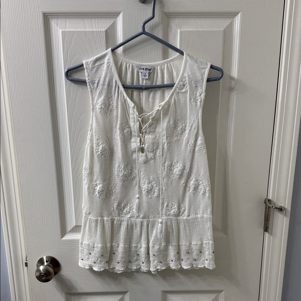 Lucky Brand white Lace Peplum Blouse